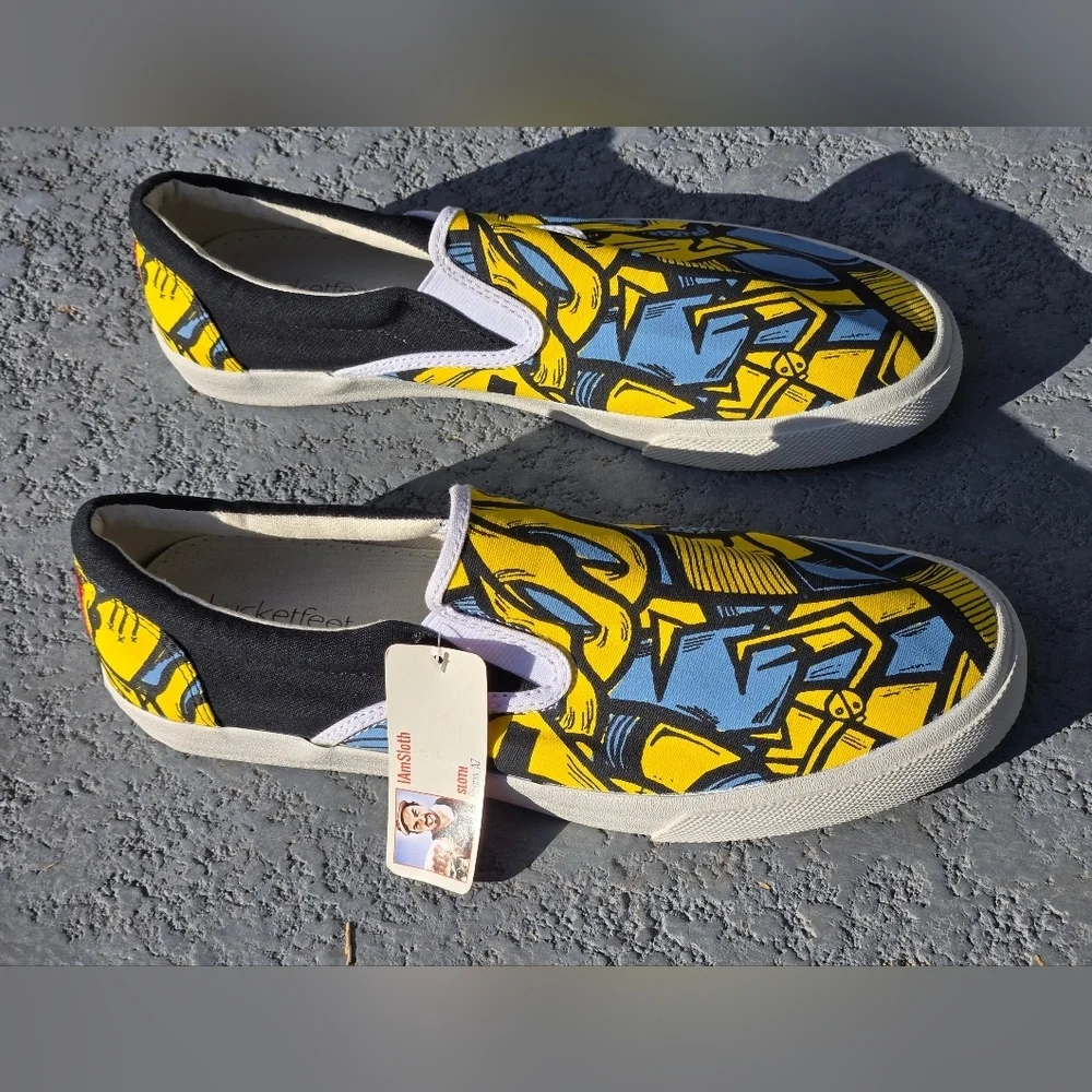 NWT Bucketfeet sz 10 Men Artist Design I AM SLOTH slip-on Shark Graffiti Limited